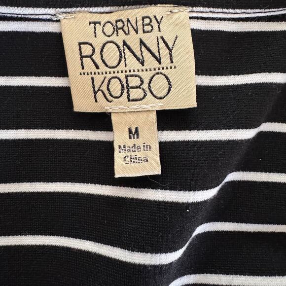 Torn By Ronny Kobo Black and White Striped Bell Sleeve Top Size Medium - Picture 3 of 5